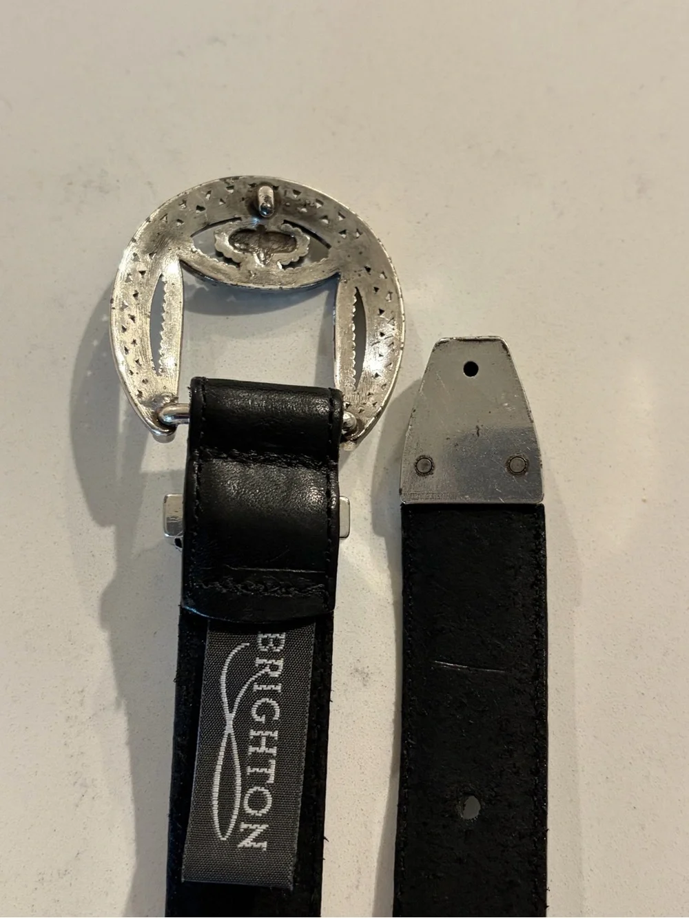 Brighton Black Leather Belt Silver Plate with  Turquoise Buckle XL/36 B30113 USA